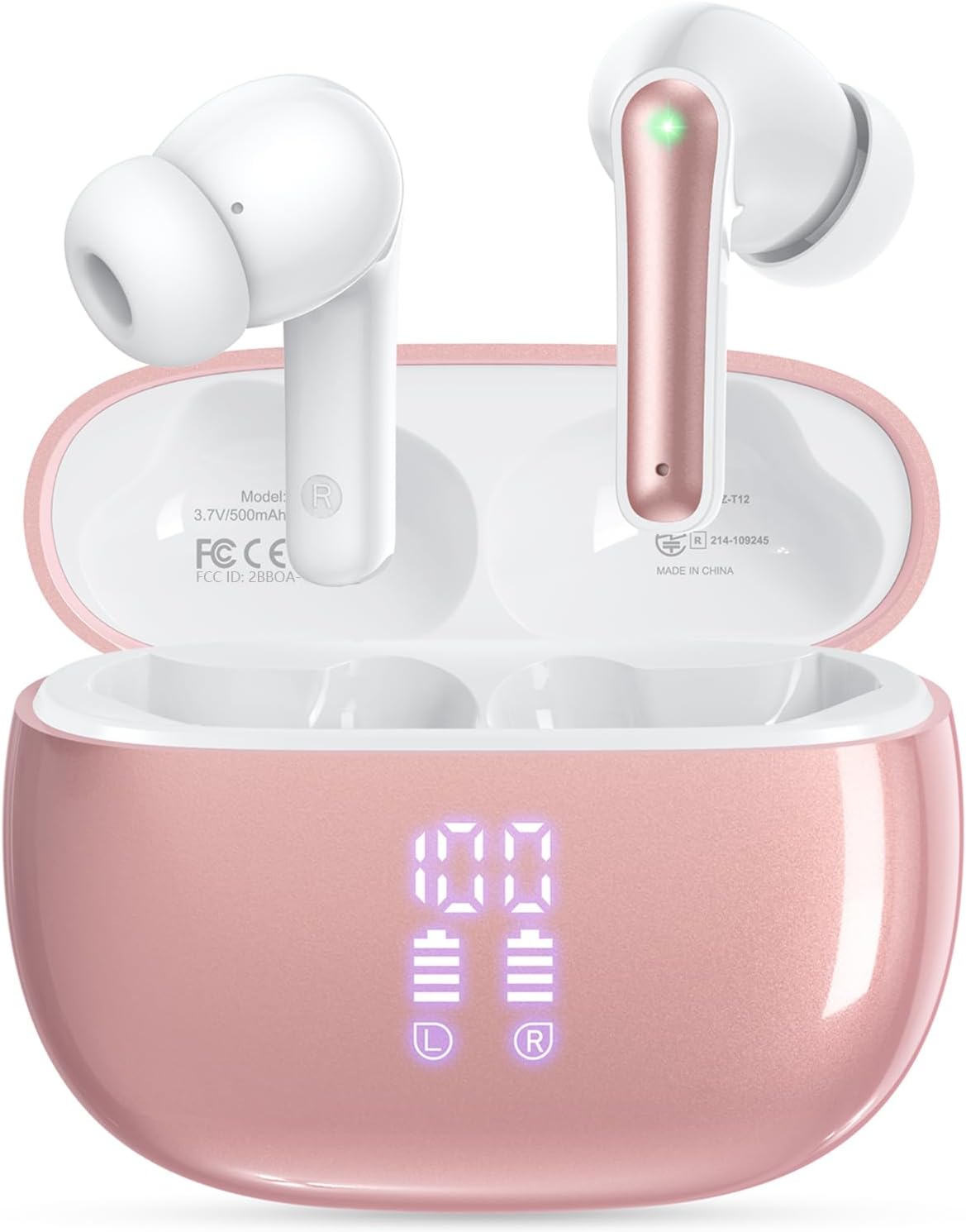 T12 Wireless Earbuds โ Bluetooth 5.4 Headphones with ENC Noise Canceling, LED Display, Deep Bass, 40H Playtime, IPX7 Waterproof, USB-C