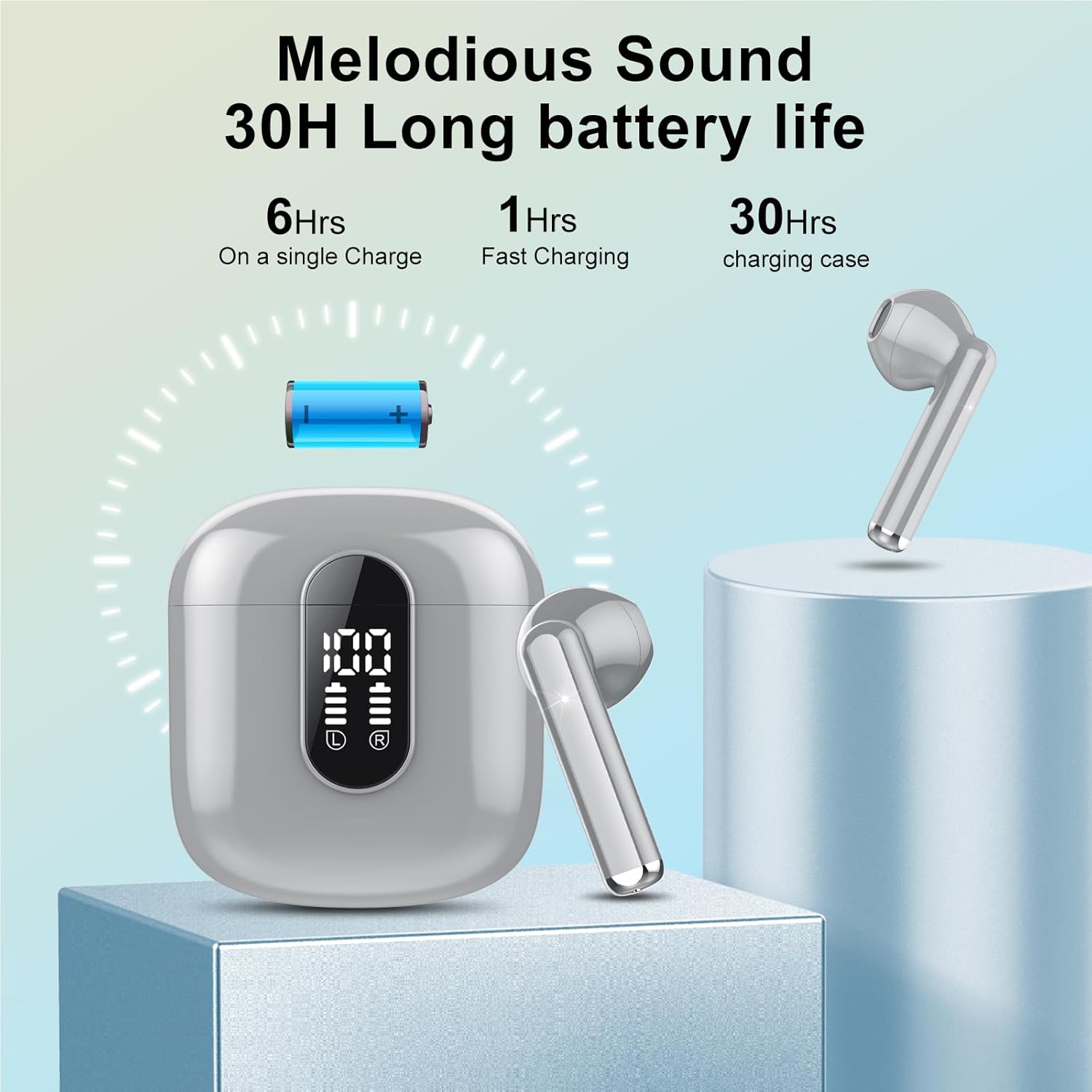 BD86 Wireless Earbuds – Bluetooth 5.4 Headphones with ENC Mic, Dual LED Display, HiFi Bass, 40H Playtime, IPX7 Waterproof, Touch Control for iOS/Android
